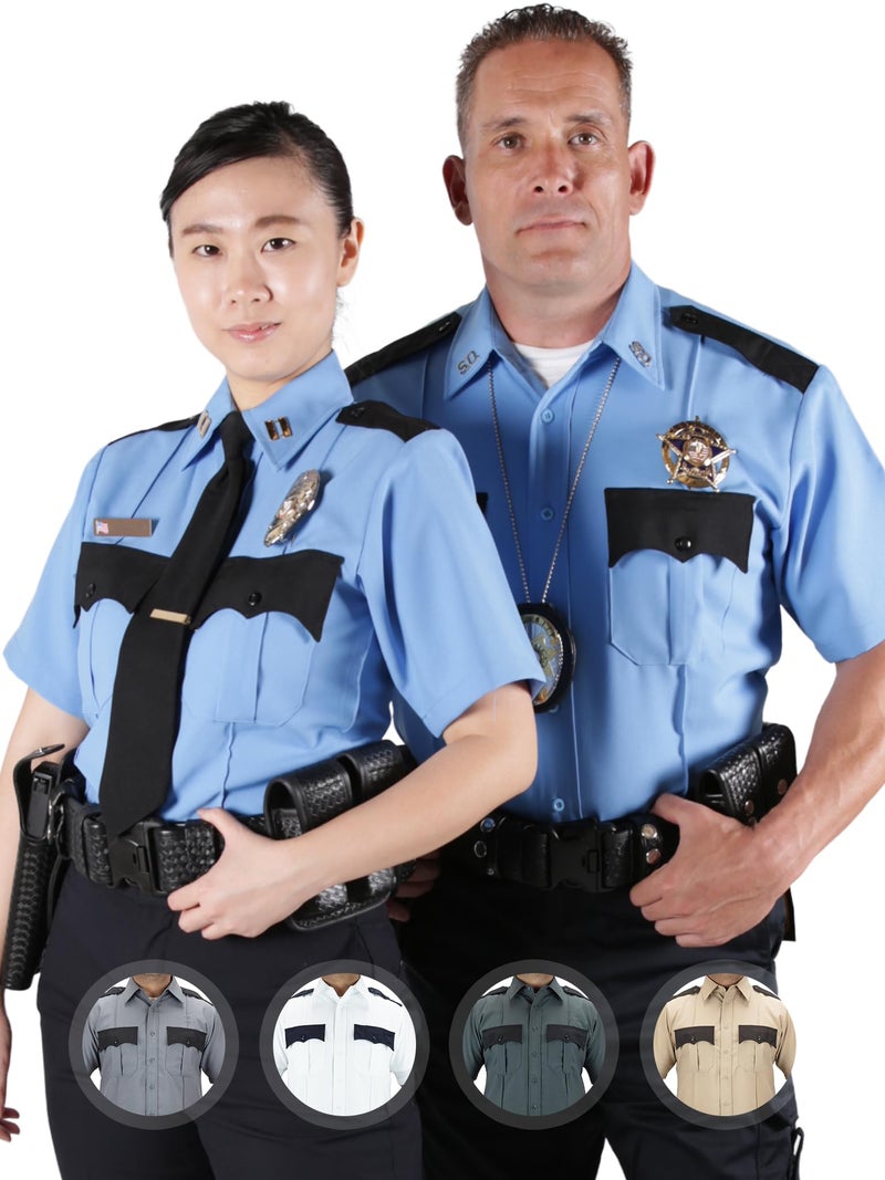 First Class 100% Polyester Two Tone Men's Uniform Shirt (US, Alpha, Large, Regular, Regular, Light Gray & Black) - Image 5